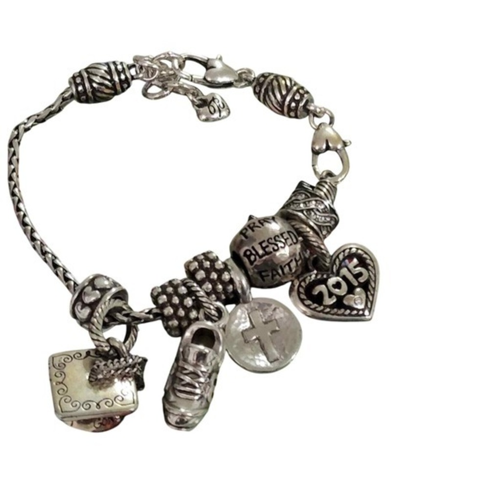 Brighton Silver Charm Bracelet Pray Blessed Faith Believe Graduation Sneaker2015